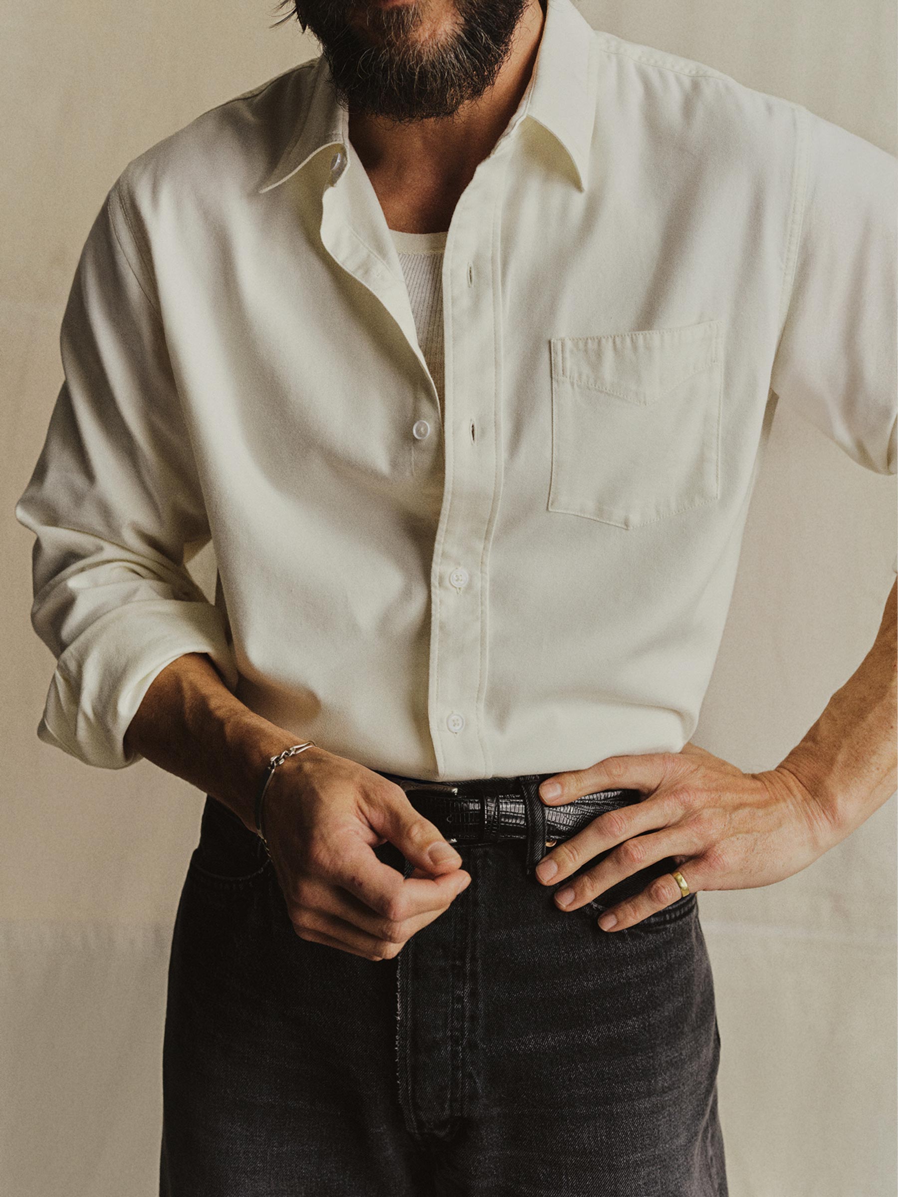 Alternative view of Natural Draped Twill One Pocket Shirt