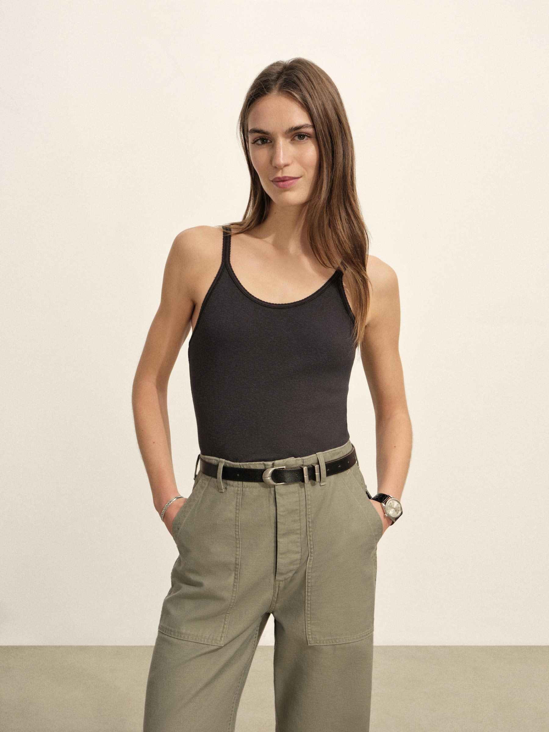 Alternative view of Soft Black Heirloom Rib Scoop Tank