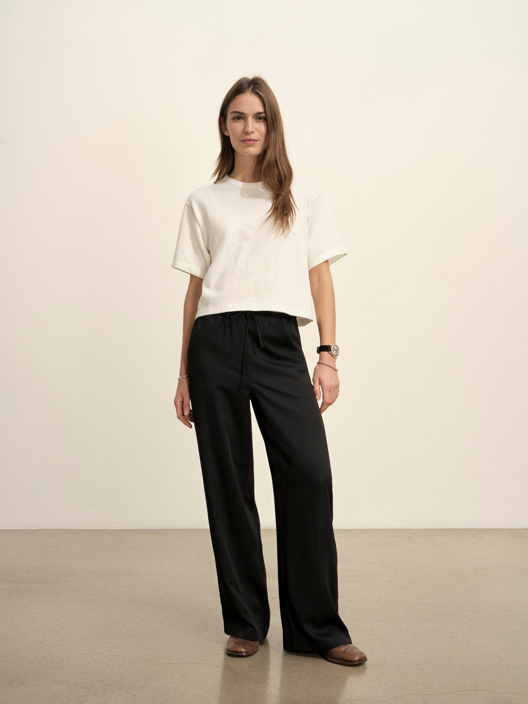 Black Duskdream Satin Pull-On Pant