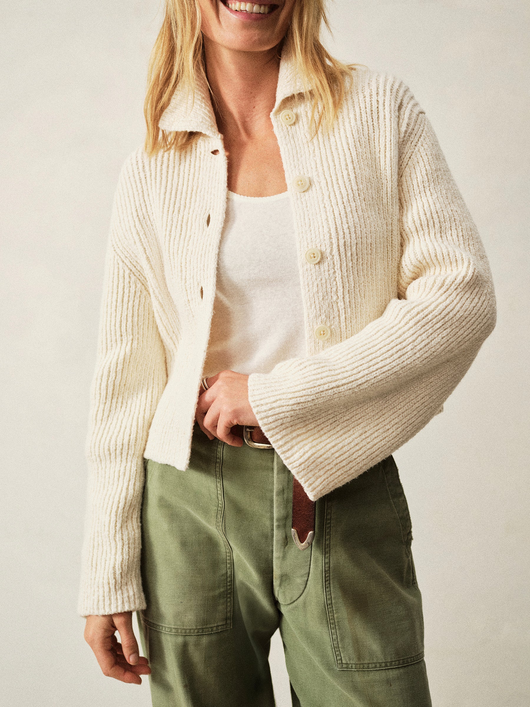 Alternative view of Natural Soft Spun Cotton Collared Cardigan