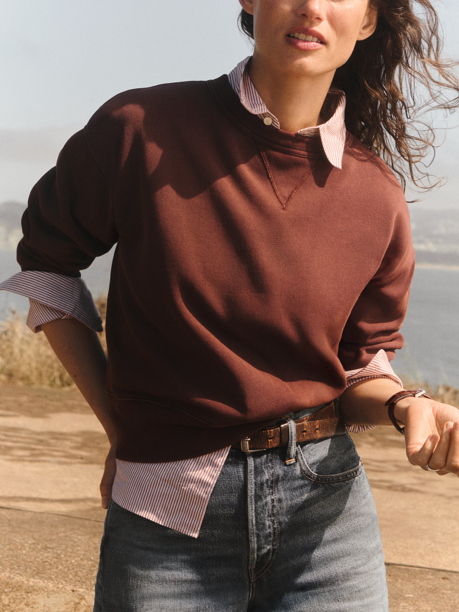 Antique Maroon Venice Wash Vintage Interloop Oversized Crew