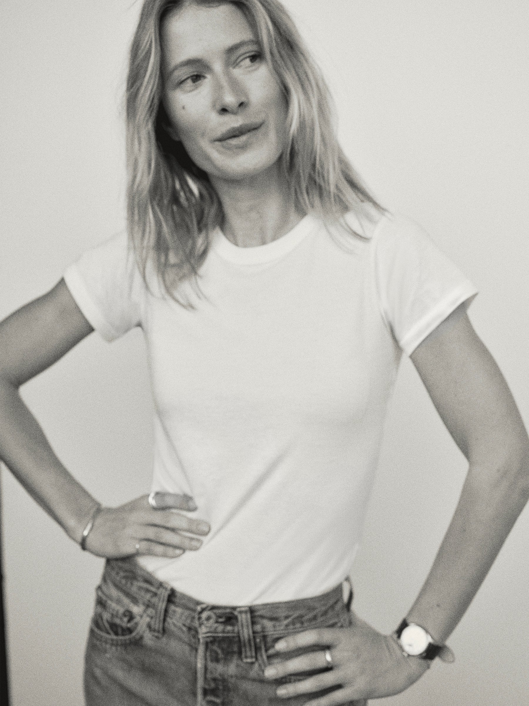 Alternative view of White Pima Slim Crew