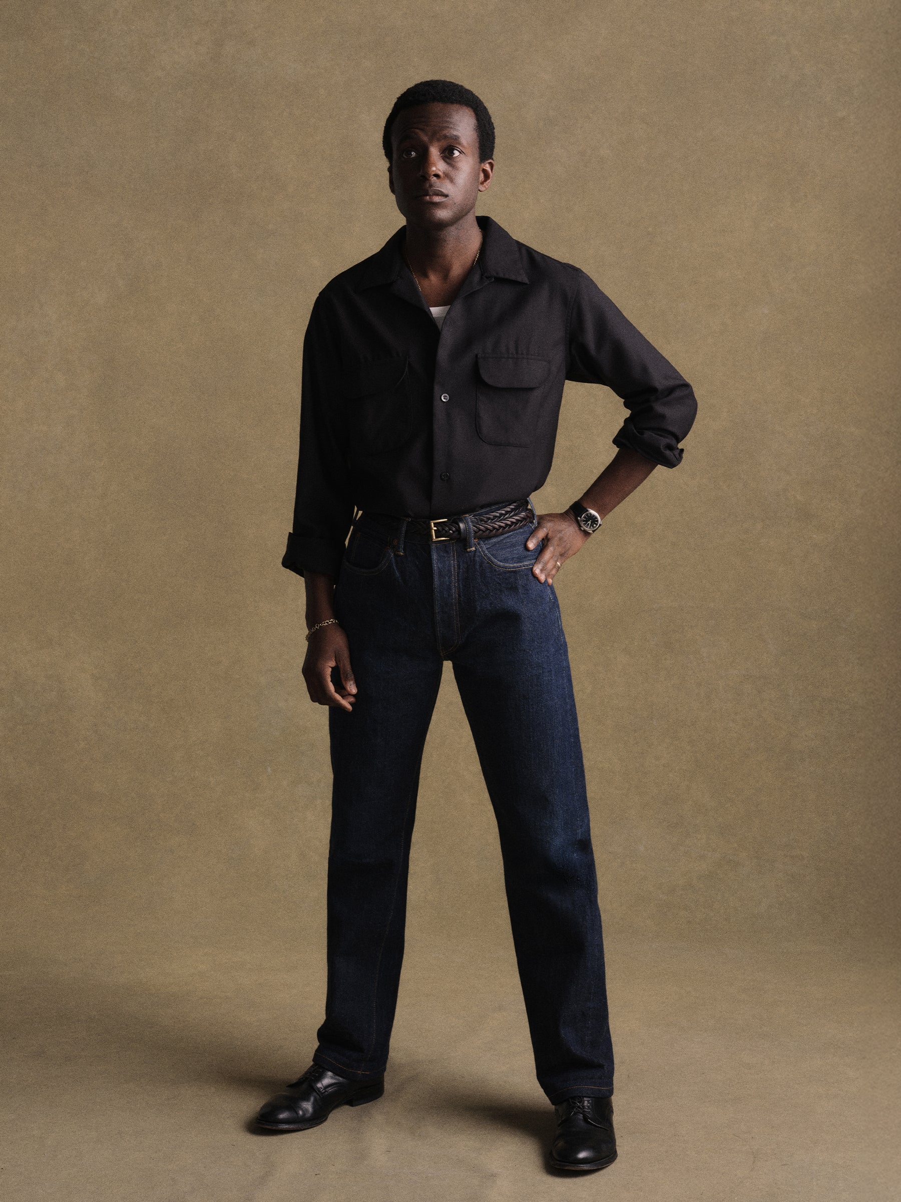 Alternative view of Black Wool Gabardine Diamondhead Camp Shirt