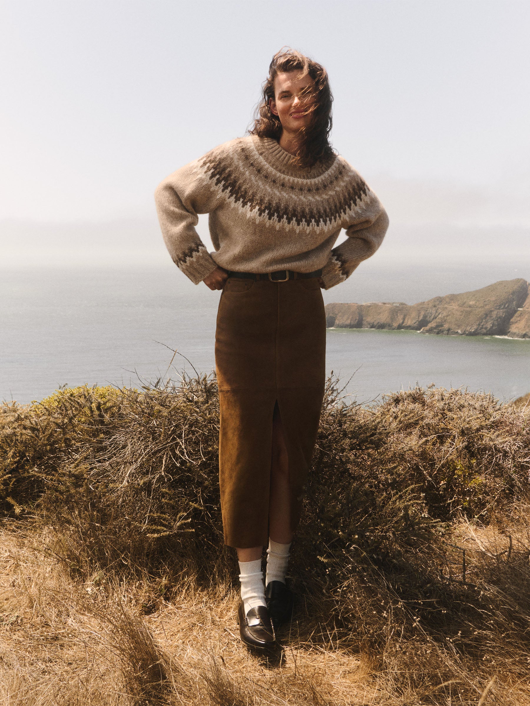 Alternative view of Heather Oat / Chocolate Fireside Fairisle Sweater