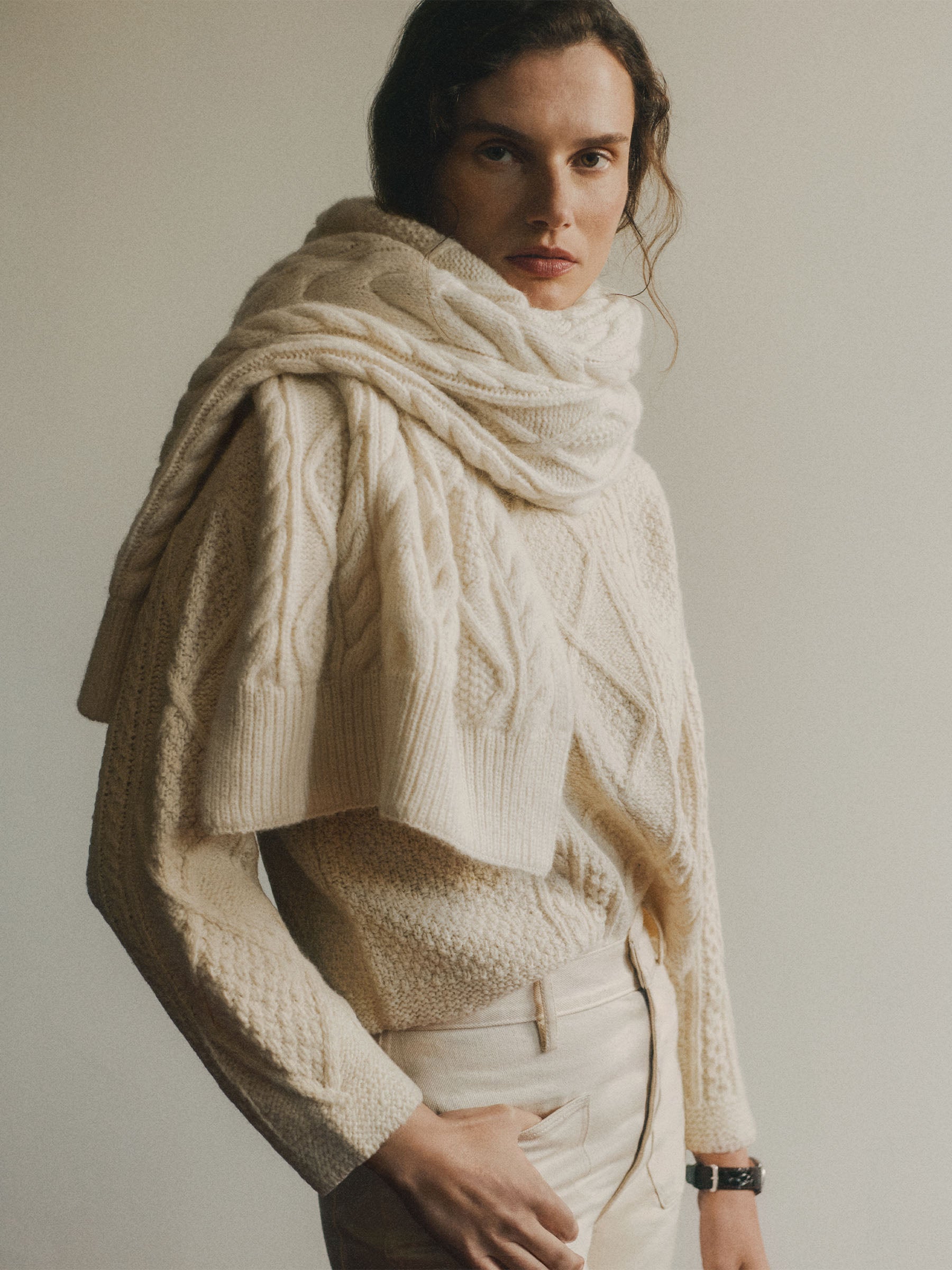 Alternative view of Natural Homestead Cable Knit Sweater